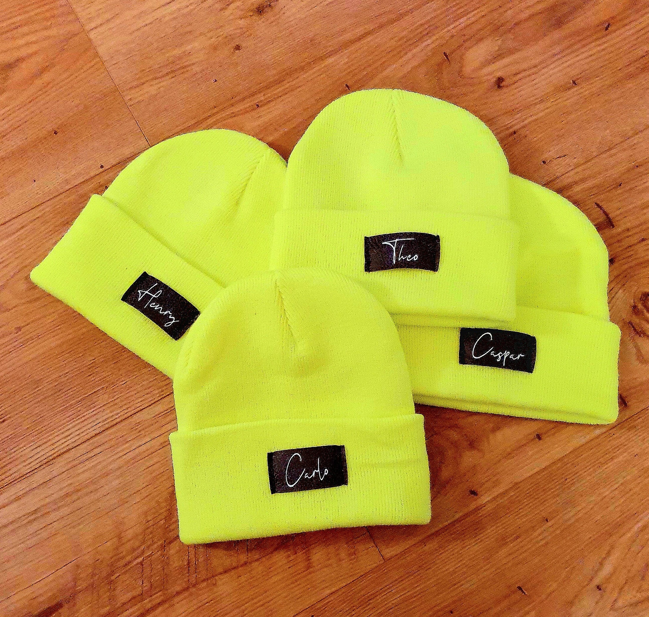 Kinder Mütze personalisiert | Hipster Beanie | Mütze | Wintermütze | Neon gelbe Mütze mit Namen | Herbst – Bild 4