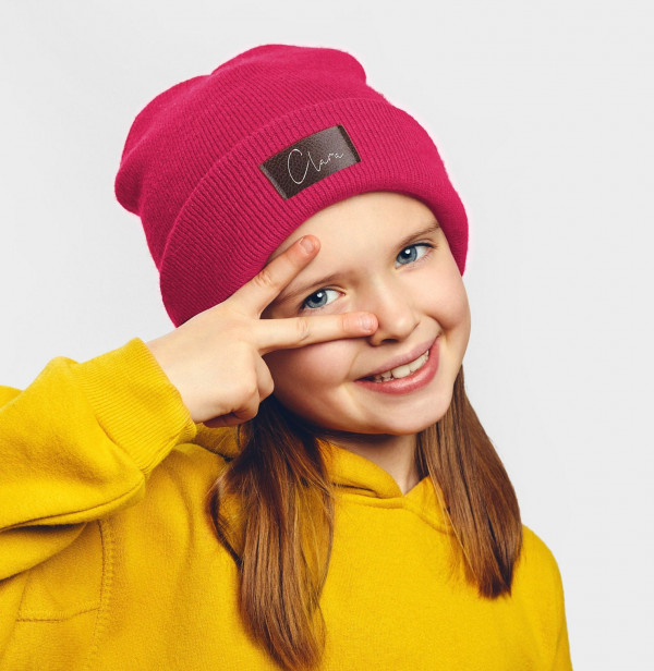 Kinder Mütze personalisiert | Hipster Beanie | Mütze | Wintermütze | Pinke Mütze mit Namen | Herbst – Bild 1