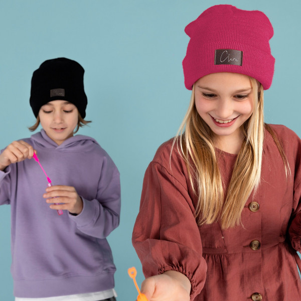 Kinder Mütze personalisiert | Hipster Beanie | Mütze | Wintermütze | Pinke Mütze mit Namen | Herbst – Bild 3