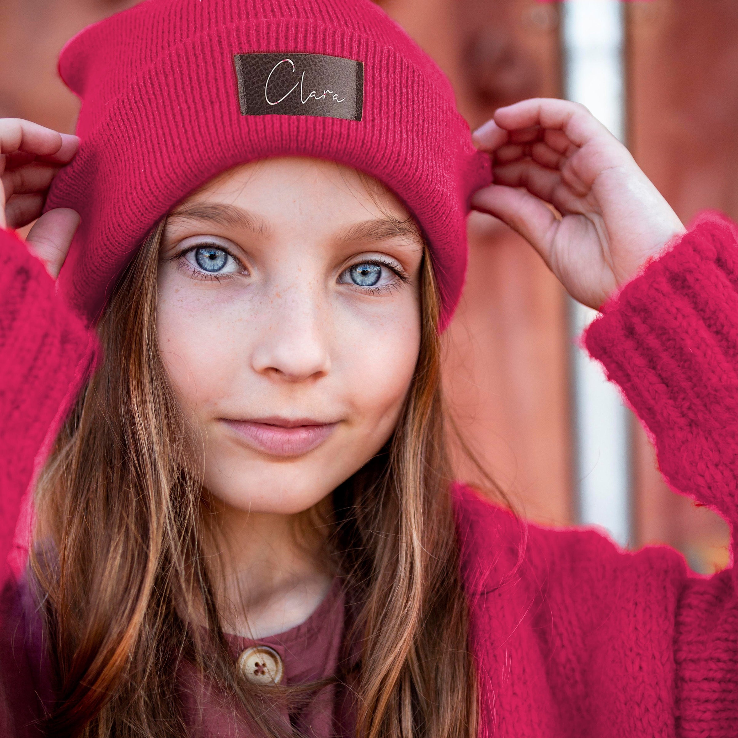 Kinder Mütze personalisiert | Hipster Beanie | Mütze | Wintermütze | Pinke Mütze mit Namen | Herbst – Bild 2