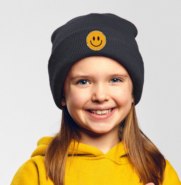 Blaue Kinder Mütze SMILEY | Hipster Beanie | Mütze | Wintermütze | Blaue Mütze mit Smiley | Herbst – Bild 2