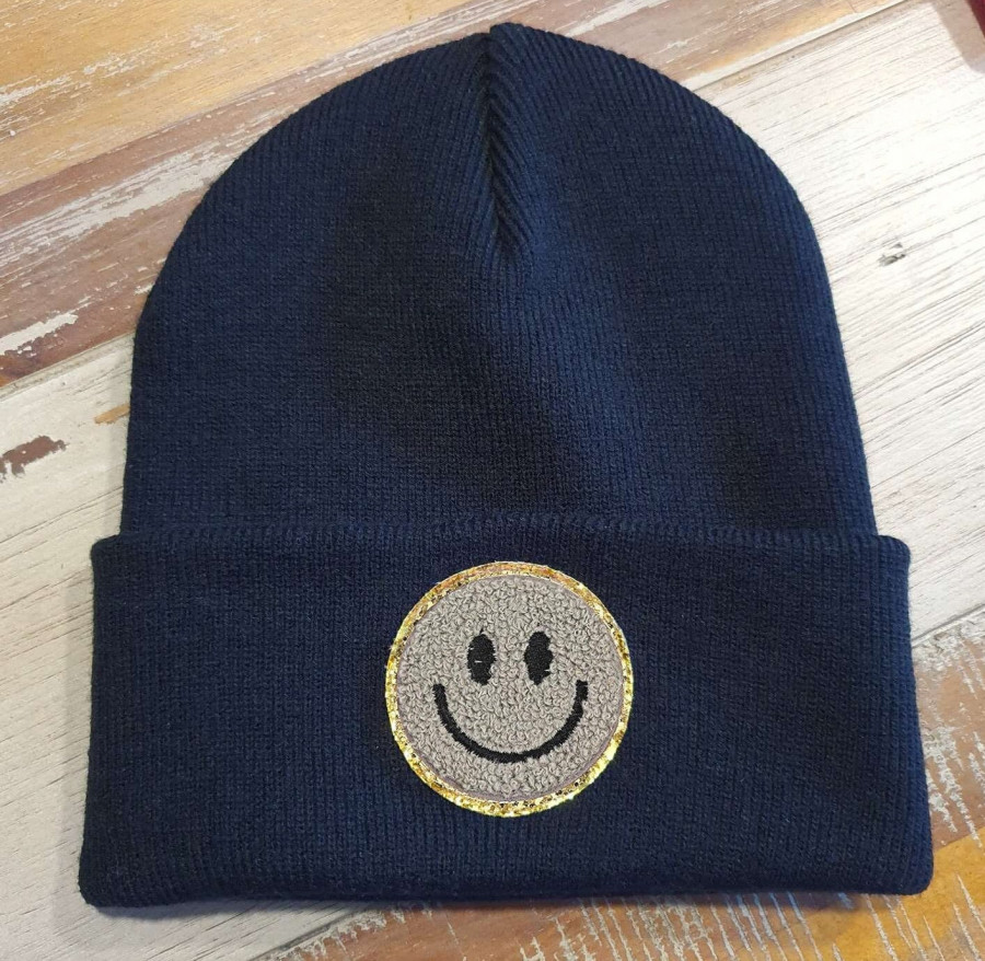 Blaue Kinder Mütze SMILEY | Hipster Beanie | Mütze | Wintermütze | Blaue Mütze mit Smiley | Herbst