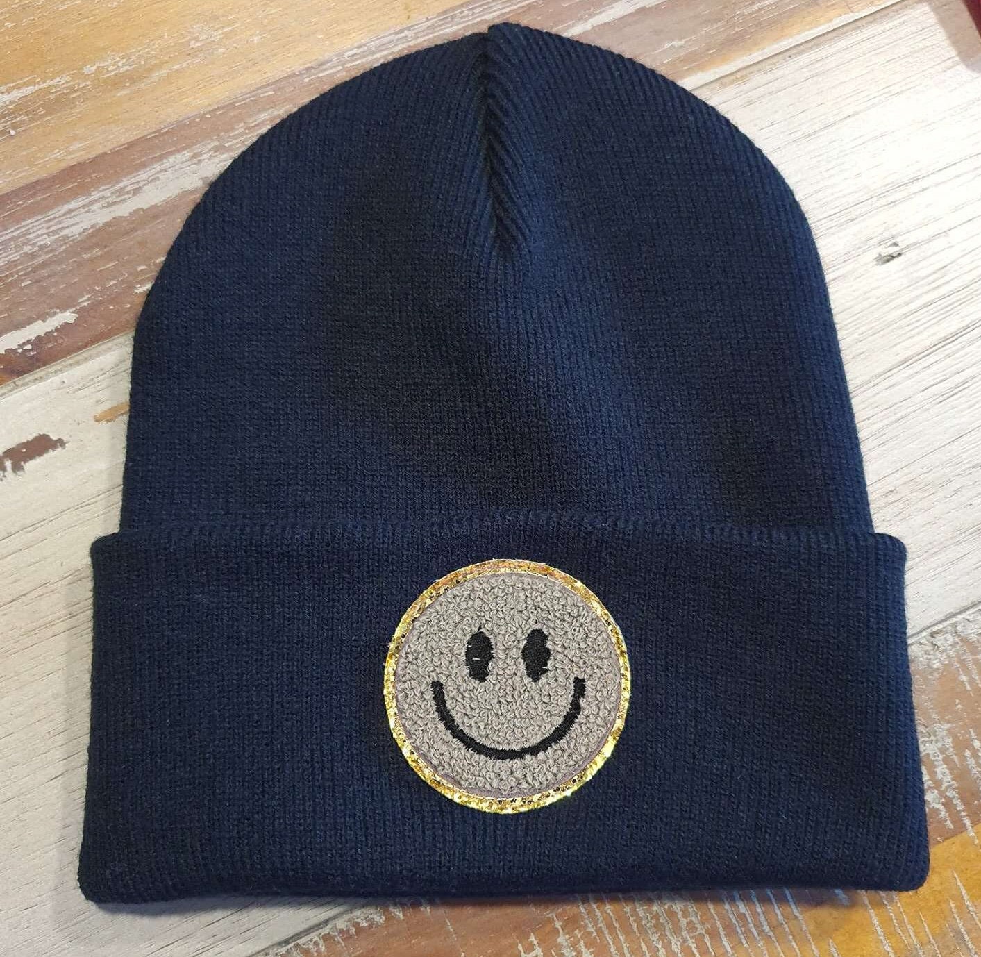 Blaue Kinder Mütze SMILEY | Hipster Beanie | Mütze | Wintermütze | Blaue Mütze mit Smiley | Herbst – Bild 3