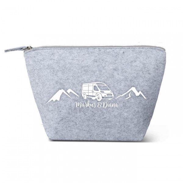 Camper Kulturtasche - Van in den Bergen aus Filz 19x18x9 | Personalisiert | Kosmetiktasche mit Namen | Campingtasche | Geschenk | Camp – Bild 3