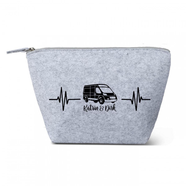 Camper Kulturtasche - Van mit Herzlinie aus Filz 19x18x9 | Personalisiert | Kosmetiktasche mit Namen | Campingtasche | Geschenk | Camp – Bild 1