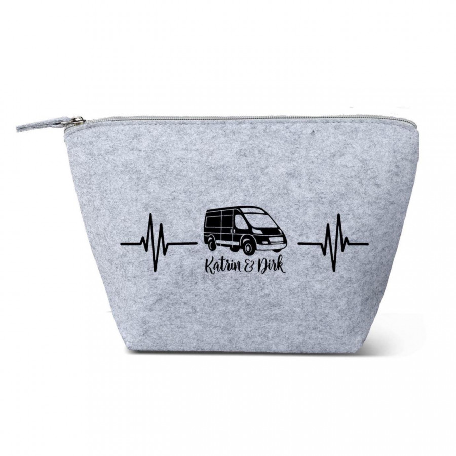 Camper Kulturtasche - Van mit Herzlinie aus Filz 19x18x9 | Personalisiert | Kosmetiktasche mit Namen | Campingtasche | Geschenk | Camp