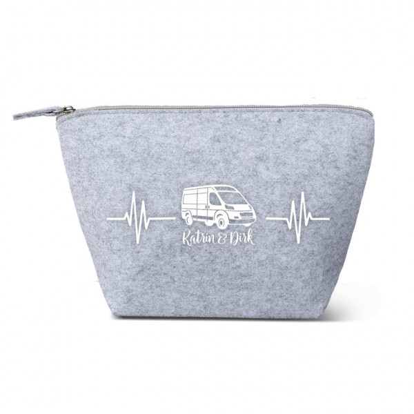 Camper Kulturtasche - Van mit Herzlinie aus Filz 19x18x9 | Personalisiert | Kosmetiktasche mit Namen | Campingtasche | Geschenk | Camp – Bild 3