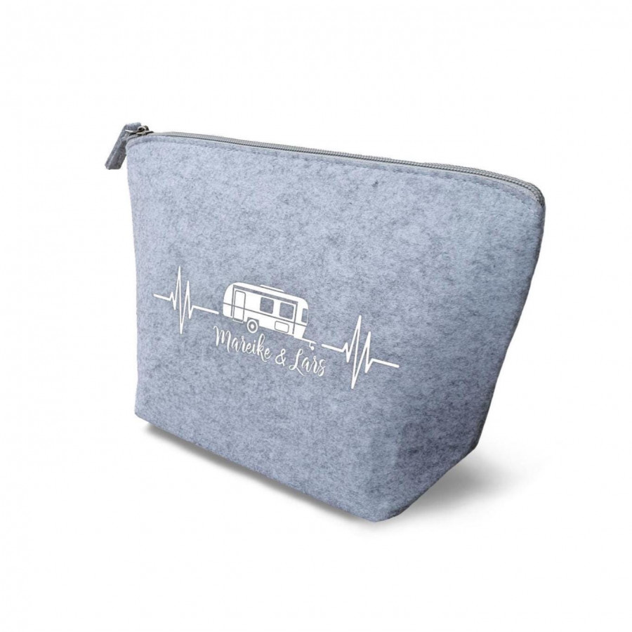 Wohnwagen Kulturtasche aus Filz 19x18x9 cm | Personalisiert | Kosmetiktasche mit Namen | Campingtasche | Camper | Geschenk | Camping