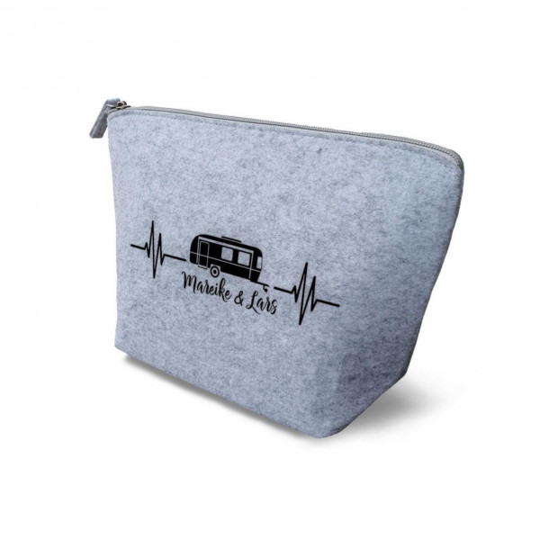 Wohnwagen Kulturtasche aus Filz 19x18x9 cm | Personalisiert | Kosmetiktasche mit Namen | Campingtasche | Camper | Geschenk | Camping – Bild 2