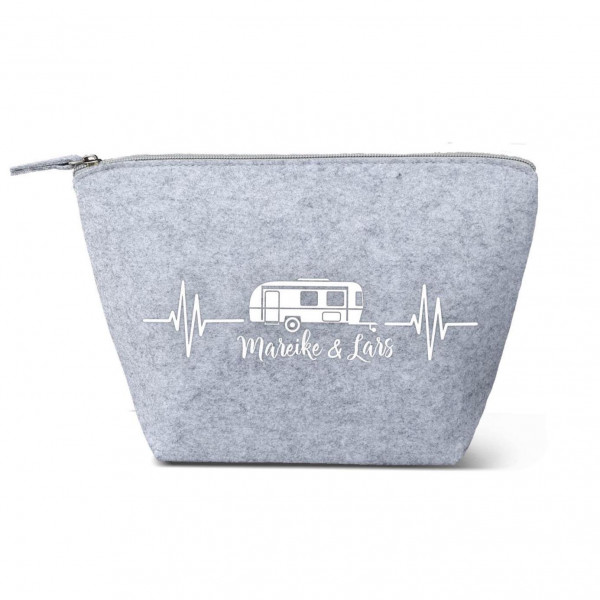 Wohnwagen Kulturtasche aus Filz 19x18x9 cm | Personalisiert | Kosmetiktasche mit Namen | Campingtasche | Camper | Geschenk | Camping – Bild 3