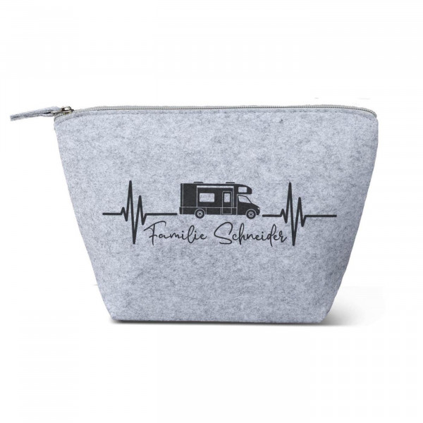 Wohnmobil Kulturtasche aus Filz 19x18x9 cm | Personalisiert | Kosmetiktasche mit Namen | Kulturtasche | Camping | Geschenk | Beauty Bag – Bild 1