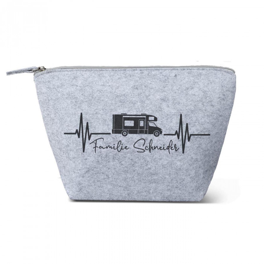 Wohnmobil Kulturtasche aus Filz 19x18x9 cm | Personalisiert | Kosmetiktasche mit Namen | Kulturtasche | Camping | Geschenk | Beauty Bag
