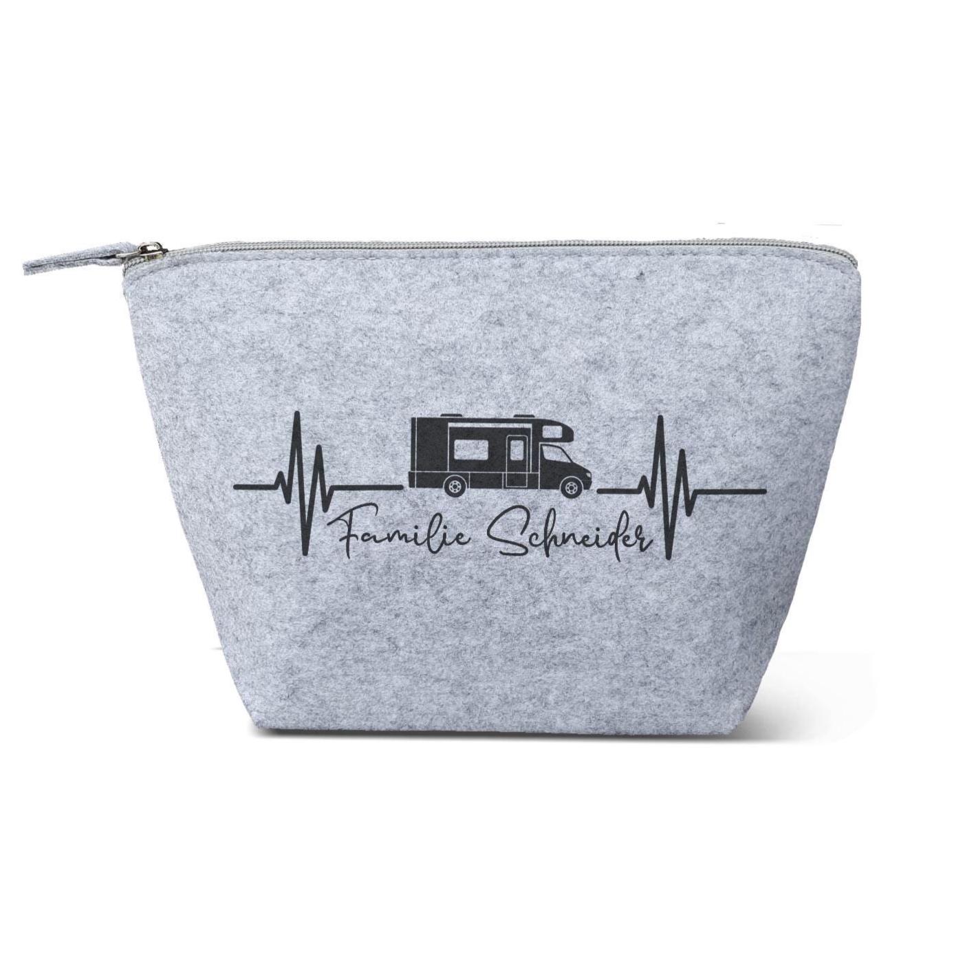 Wohnmobil Kulturtasche aus Filz 19x18x9 cm | Personalisiert | Kosmetiktasche mit Namen | Kulturtasche | Camping | Geschenk | Beauty Bag