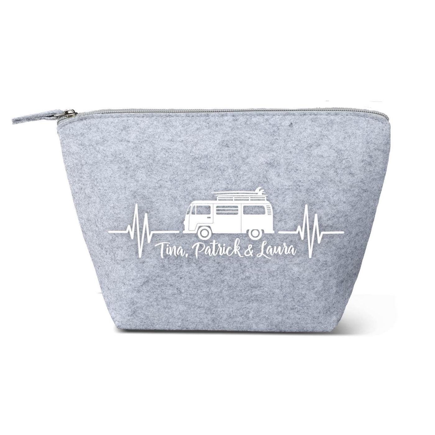 Camper Bulli Kulturtasche aus Filz 19x18x9 | Personalisiert | Kosmetiktasche mit Namen | Campingtasche | Geschenk | Beauty Bag | Camp – Bild 3