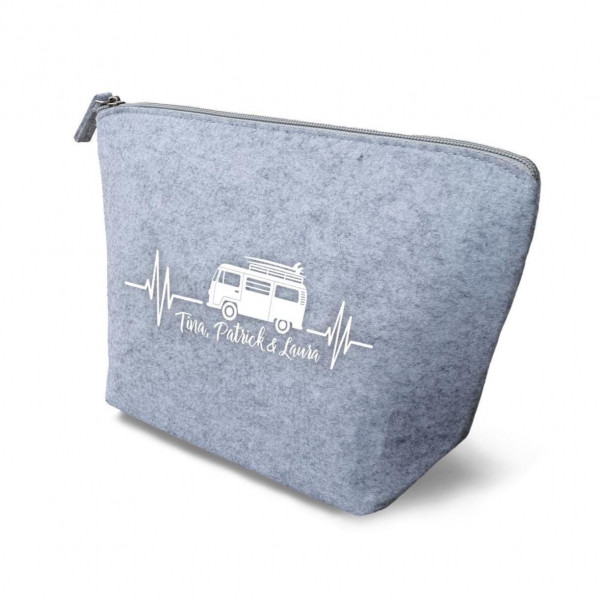 Camper Bulli Kulturtasche aus Filz 19x18x9 | Personalisiert | Kosmetiktasche mit Namen | Campingtasche | Geschenk | Beauty Bag | Camp – Bild 4
