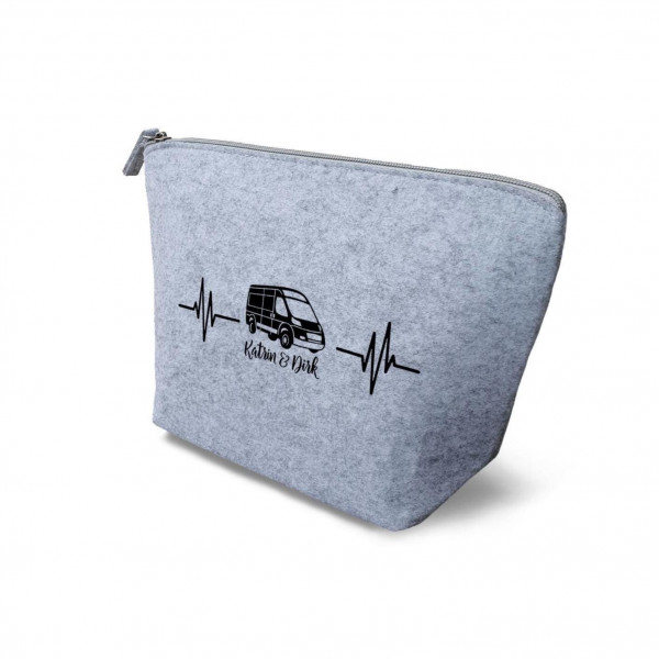 Camper Kulturtasche - Van mit Herzlinie aus Filz 19x18x9 | Personalisiert | Kosmetiktasche mit Namen | Campingtasche | Geschenk | Camp – Bild 2