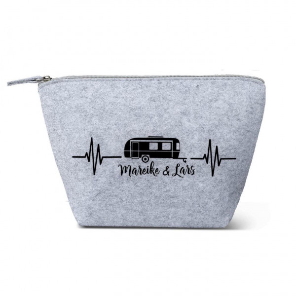 Wohnwagen Kulturtasche aus Filz 19x18x9 cm | Personalisiert | Kosmetiktasche mit Namen | Campingtasche | Camper | Geschenk | Camping – Bild 1
