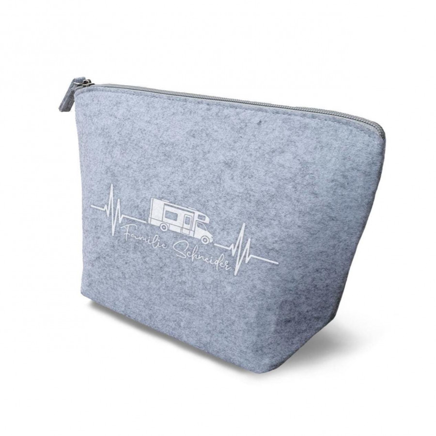Wohnmobil Kulturtasche aus Filz 19x18x9 cm | Personalisiert | Kosmetiktasche mit Namen | Kulturtasche | Camping | Geschenk | Beauty Bag