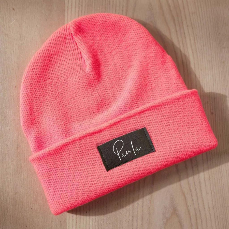Kinder Mütze personalisiert | Hipster Beanie | Mütze | Wintermütze | Neon pinke Mütze mit Namen | Winter