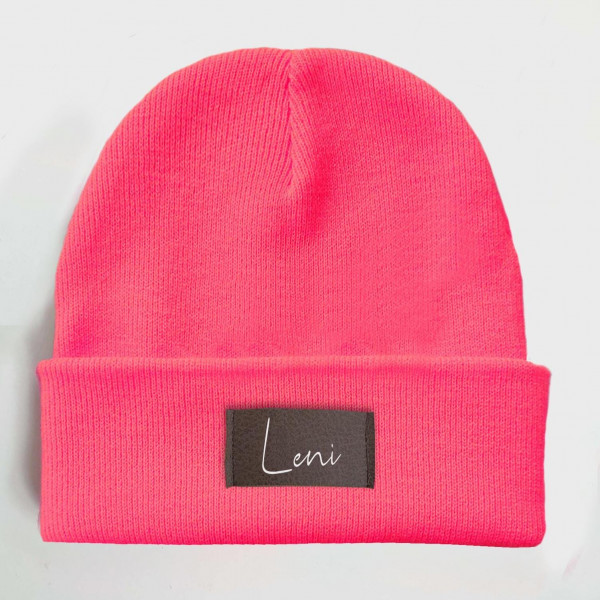 Kinder Mütze personalisiert | Hipster Beanie | Mütze | Wintermütze | Neon pinke Mütze mit Namen | Winter – Bild 9