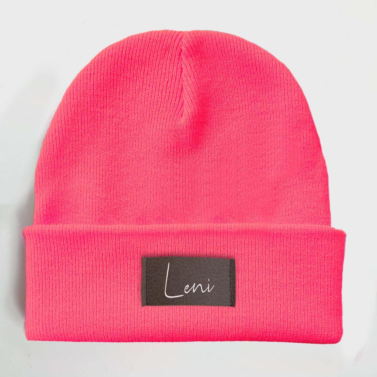 Kinder Mütze personalisiert | Hipster Beanie | Mütze | Wintermütze | Neon pinke Mütze mit Namen | Winter – Bild 9
