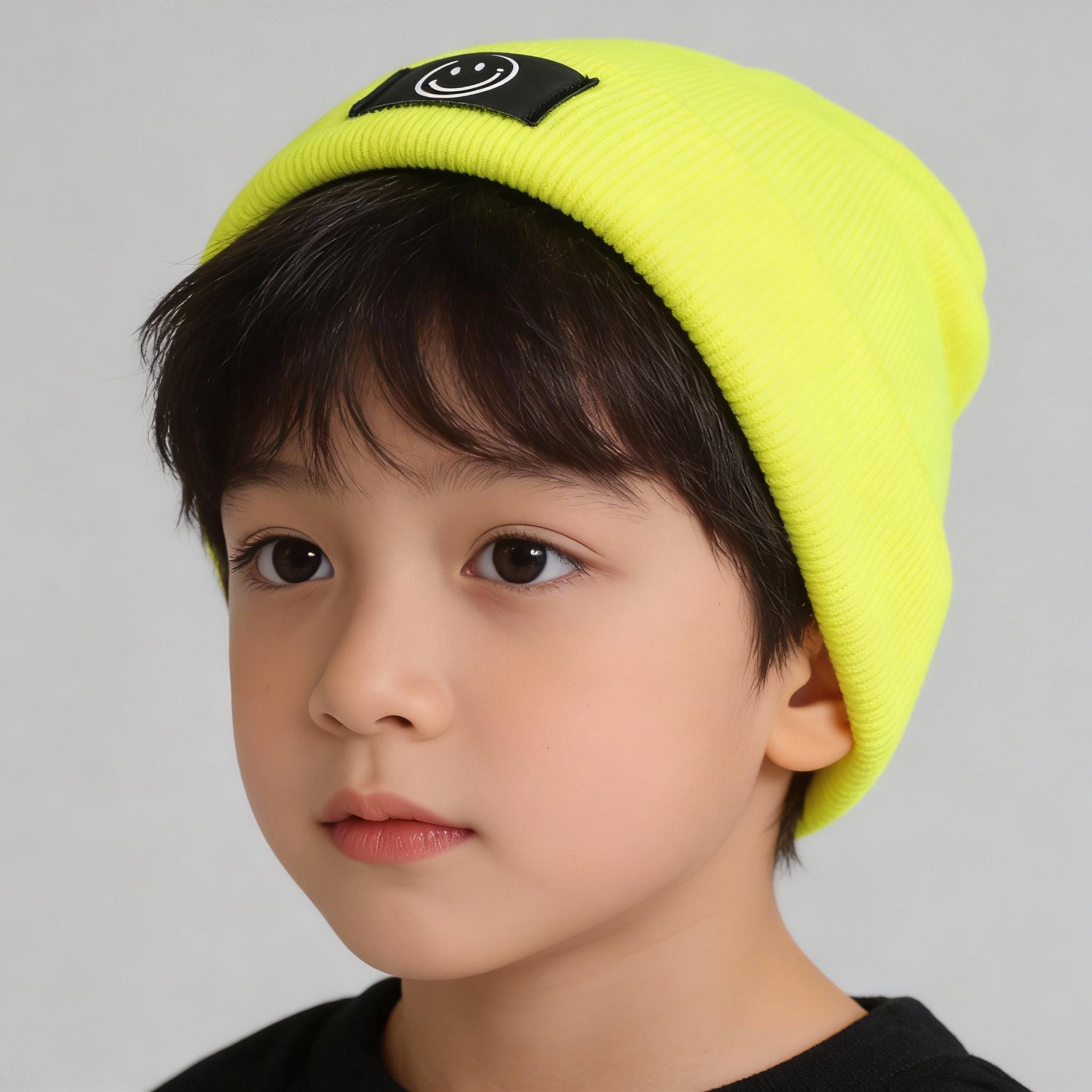 Kinder Mütze Smiley | Hipster Beanie | Mütze | Wintermütze | Neon gelbe Mütze mit Smiley | Winter – Bild 4