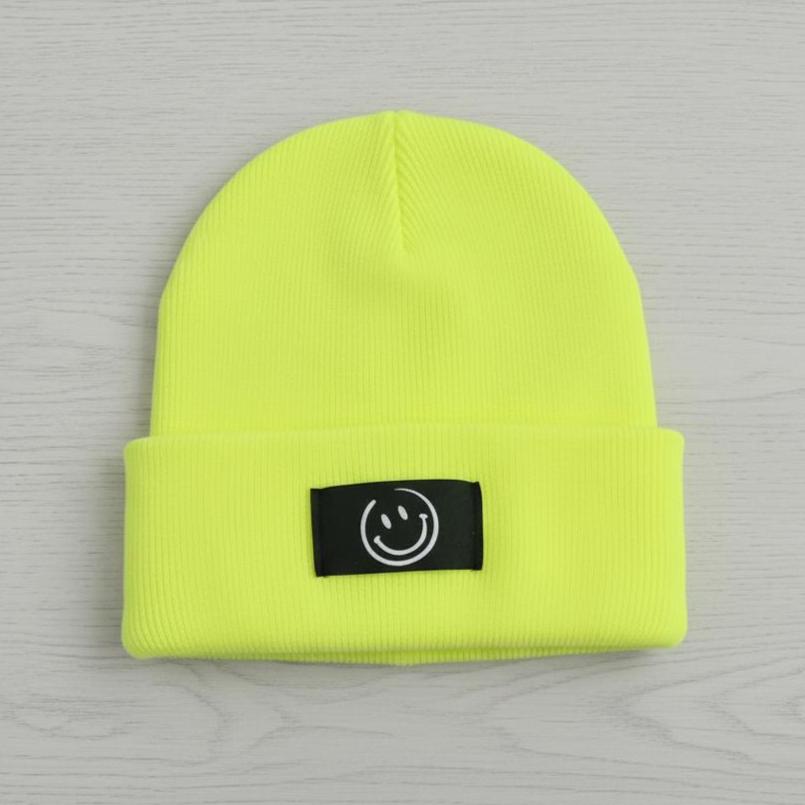 Kinder Mütze Smiley | Hipster Beanie | Mütze | Wintermütze | Neon gelbe Mütze mit Smiley | Winter