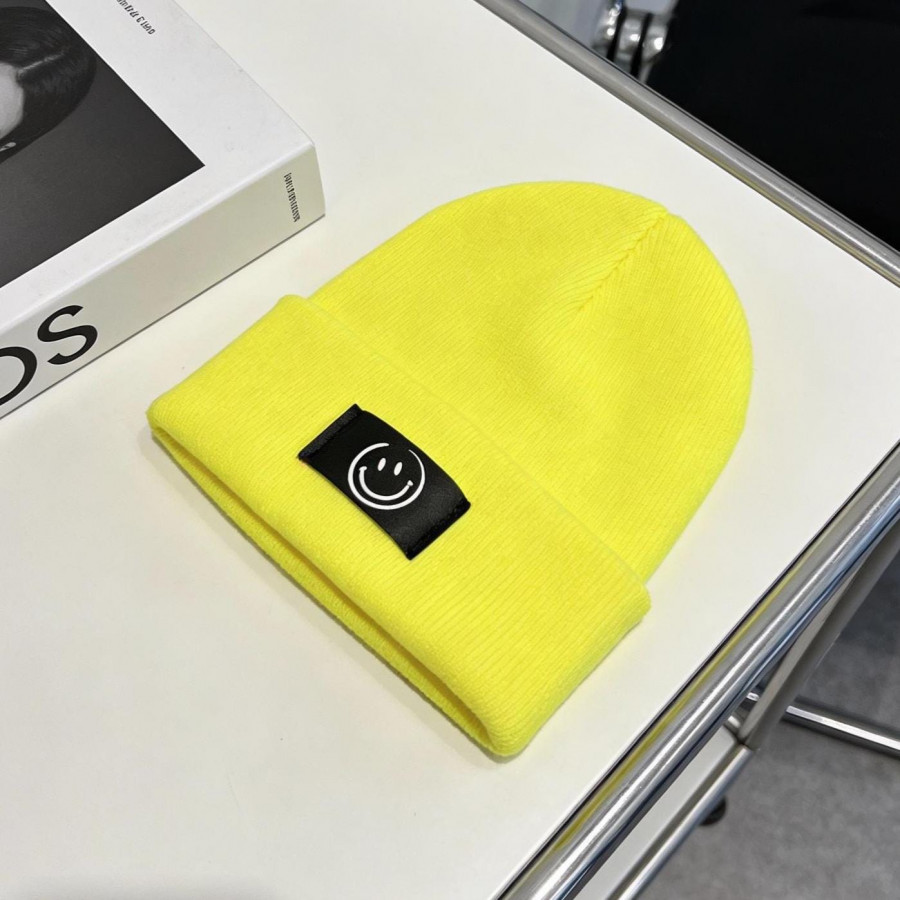 Kinder Mütze Smiley | Hipster Beanie | Mütze | Wintermütze | Neon gelbe Mütze mit Smiley | Winter