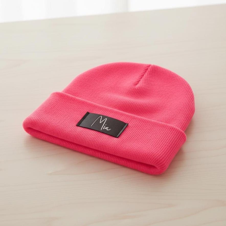Kinder Mütze personalisiert | Hipster Beanie | Mütze | Wintermütze | Neon pinke Mütze mit Namen | Winter