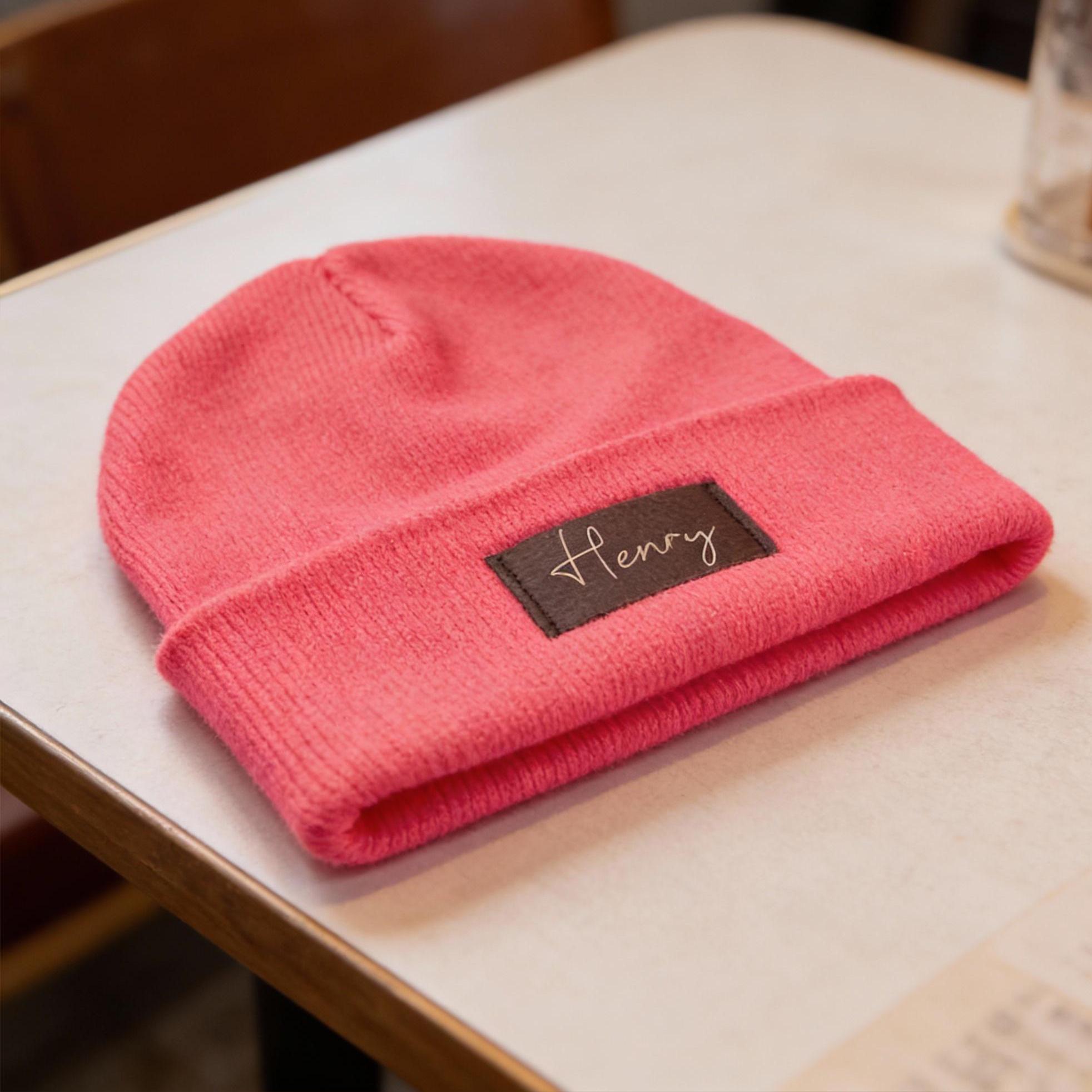 Kinder Mütze personalisiert | Hipster Beanie | Mütze | Wintermütze | Neon pinke Mütze mit Namen | Winter – Bild 7
