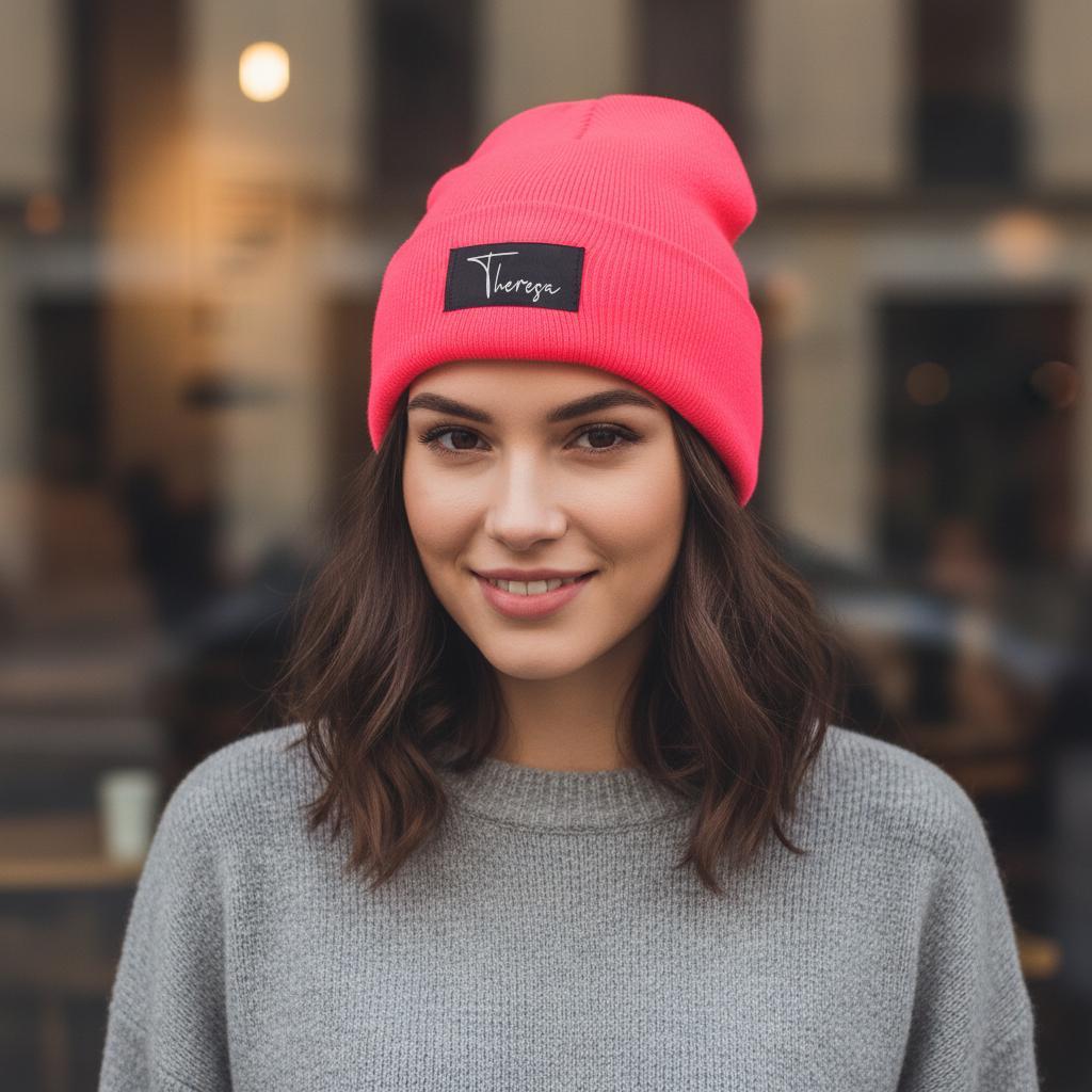 Kinder Mütze personalisiert | Hipster Beanie | Mütze | Wintermütze | Neon pinke Mütze mit Namen | Winter – Bild 8