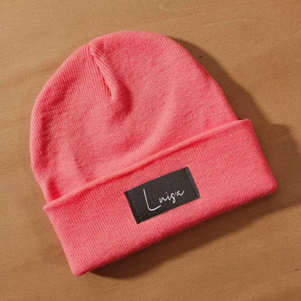 Kinder Mütze personalisiert | Hipster Beanie | Mütze | Wintermütze | Neon pinke Mütze mit Namen | Winter – Bild 3