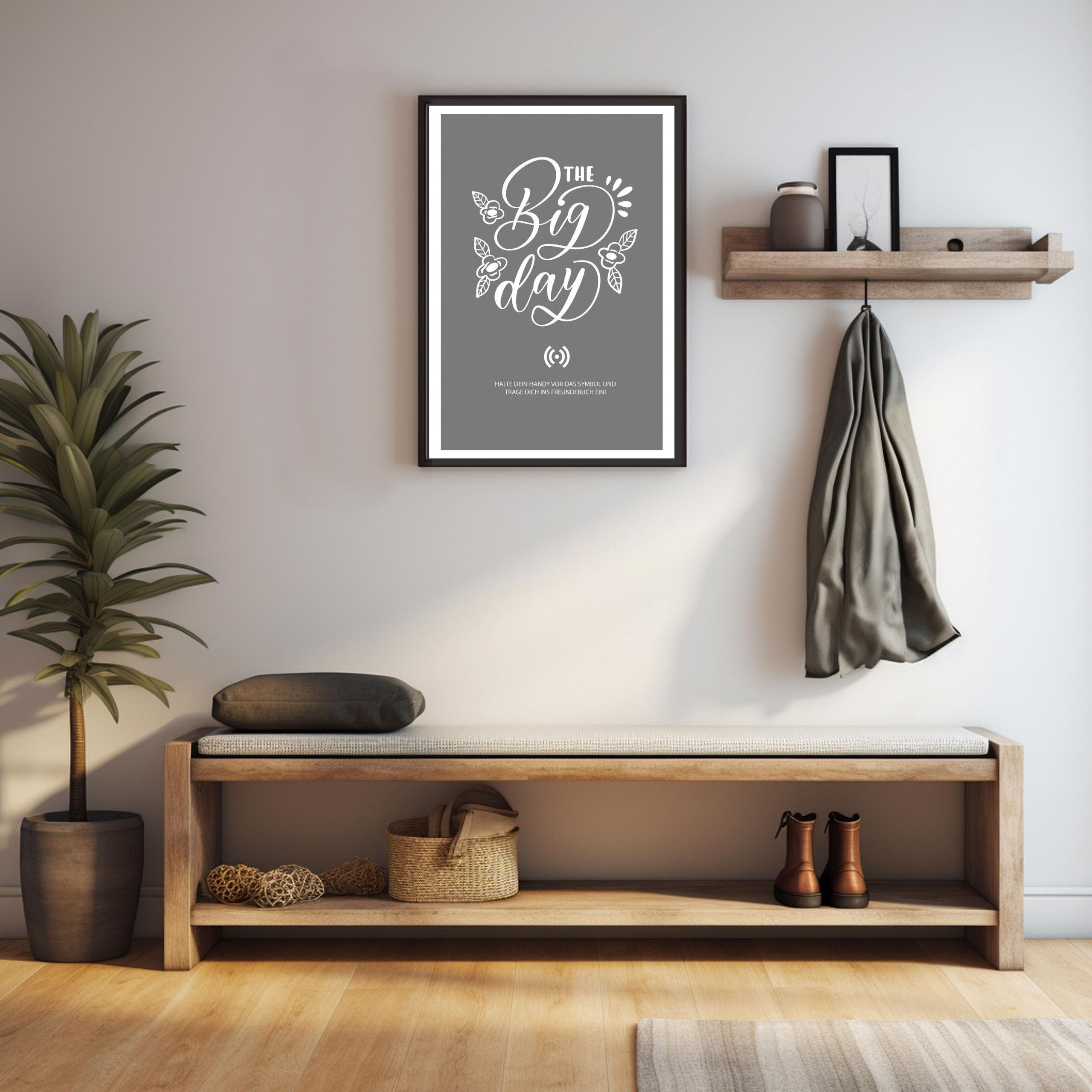 Stilvolles „THE Big day“-Poster mit integriertem NFC-Chip. Einfach scannen und dein persönliches, digitales Gästebuch öffnen. – Bild 3