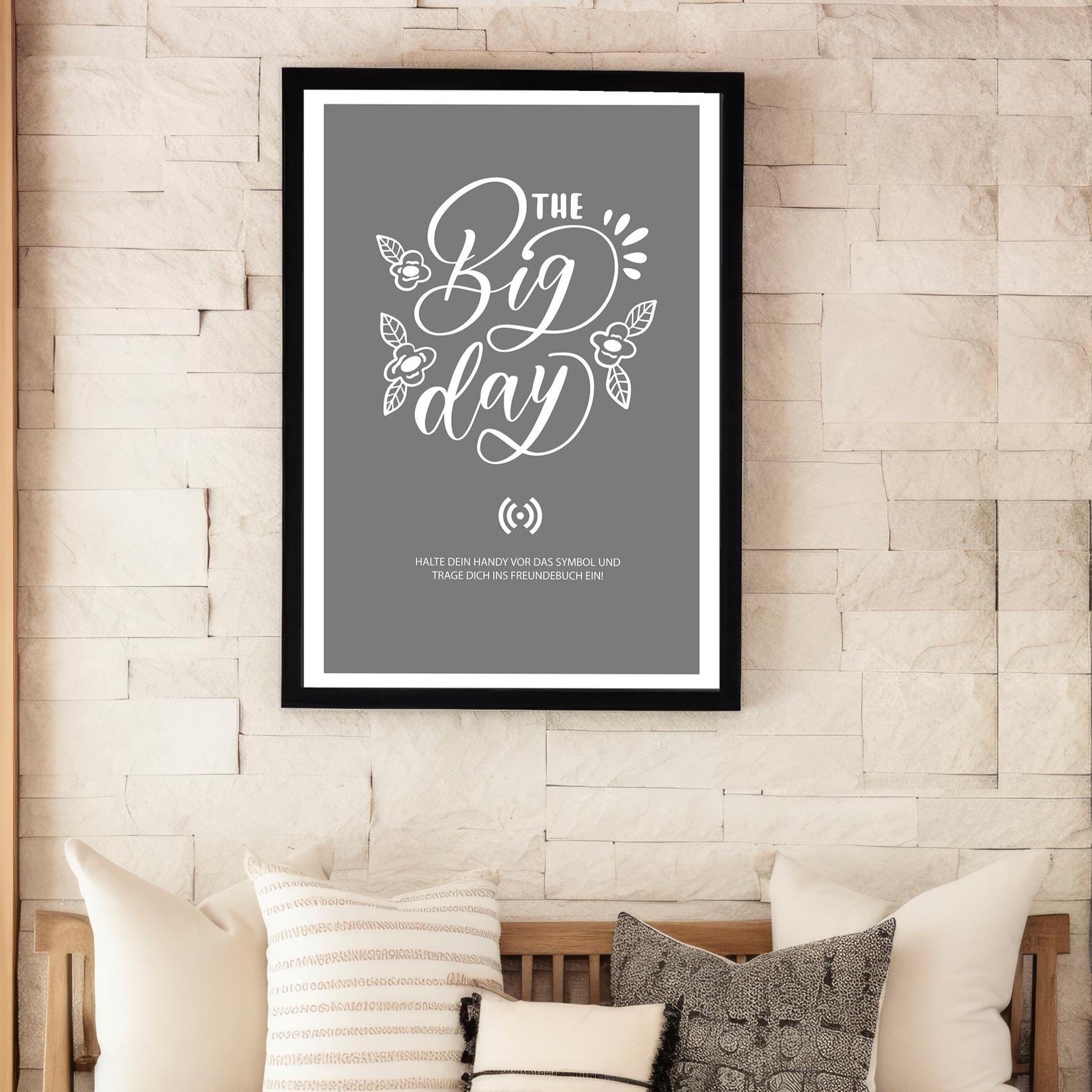 Stilvolles „THE Big day“-Poster mit integriertem NFC-Chip. Einfach scannen und dein persönliches, digitales Gästebuch öffnen. – Bild 5
