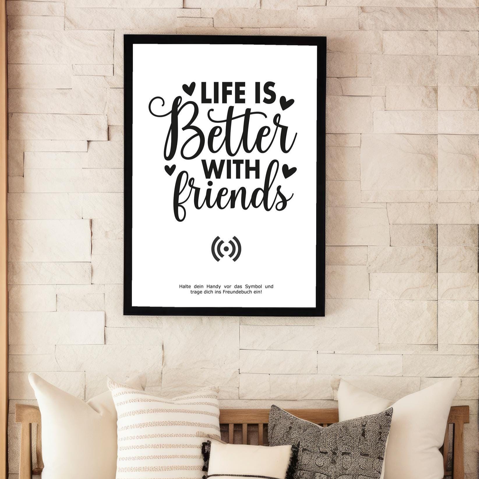 Stilvolles „Better with friends“ Poster mit integriertem NFC-Chip. Einfach scannen und dein persönliches, digitales Freundebuch öffnen. – Bild 3