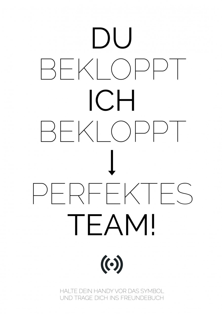 Stilvolles „Perfektes Team“-Poster mit integriertem NFC-Chip. Einfach scannen und dein persönliches, digitales Freundebuch öffnen.