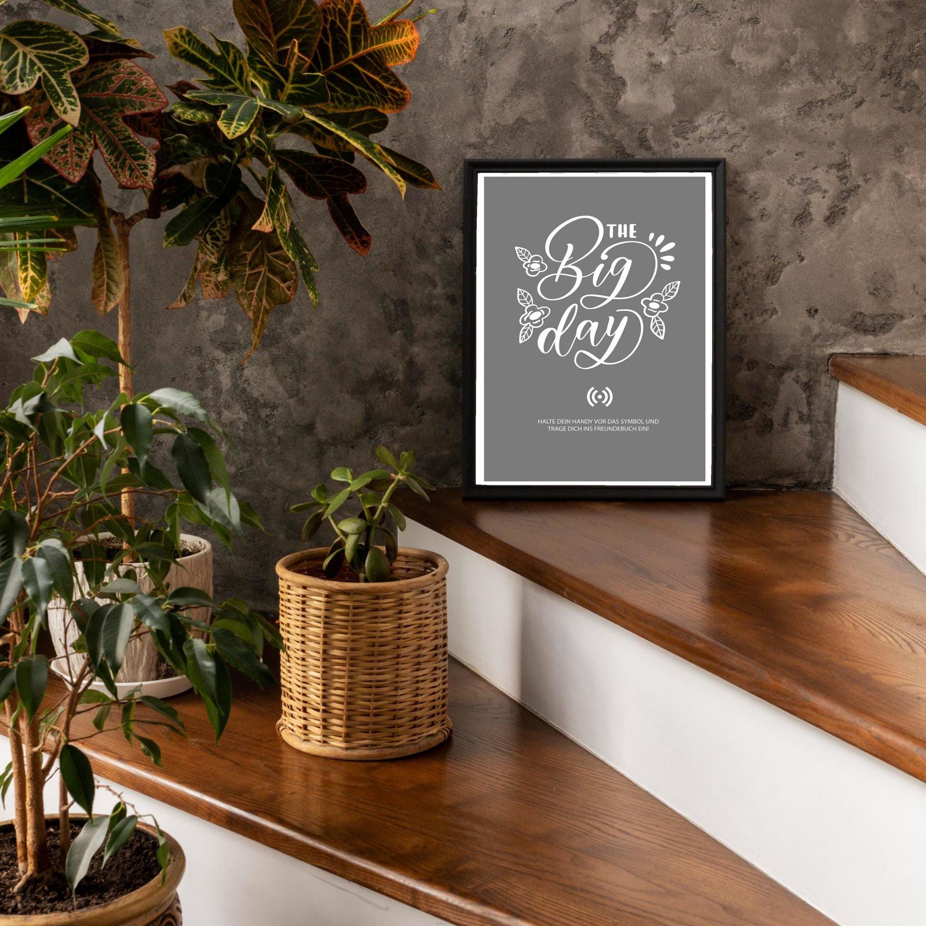 Stilvolles „THE Big day“-Poster mit integriertem NFC-Chip. Einfach scannen und dein persönliches, digitales Gästebuch öffnen. – Bild 4