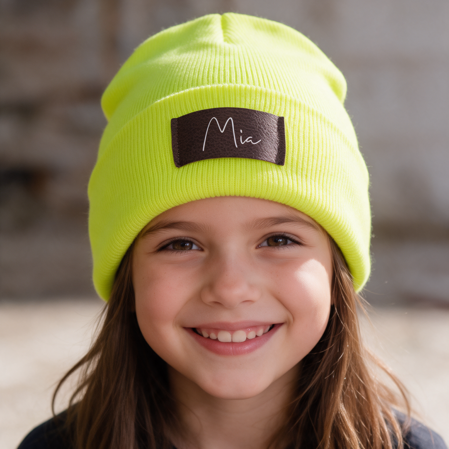 Kinder Mütze personalisiert | Hipster Beanie | Mütze | Wintermütze | Neon gelbe Mütze mit Namen | Herbst