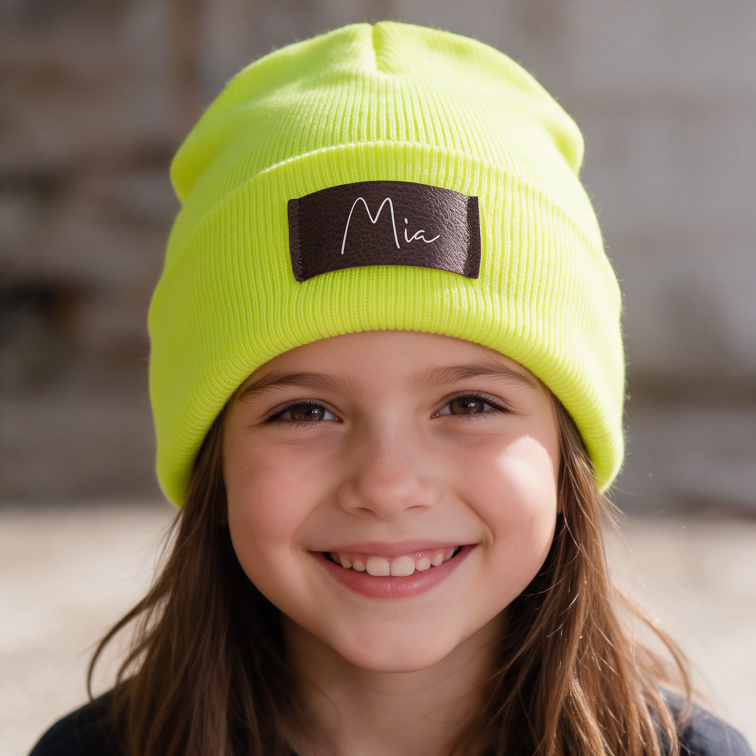 Kinder Mütze personalisiert | Hipster Beanie | Mütze | Wintermütze | Neon gelbe Mütze mit Namen | Herbst