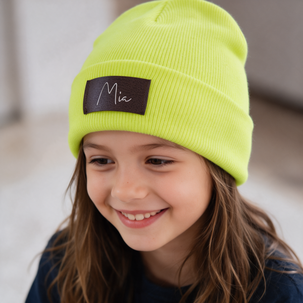 Kinder Mütze personalisiert | Hipster Beanie | Mütze | Wintermütze | Neon gelbe Mütze mit Namen | Herbst – Bild 6