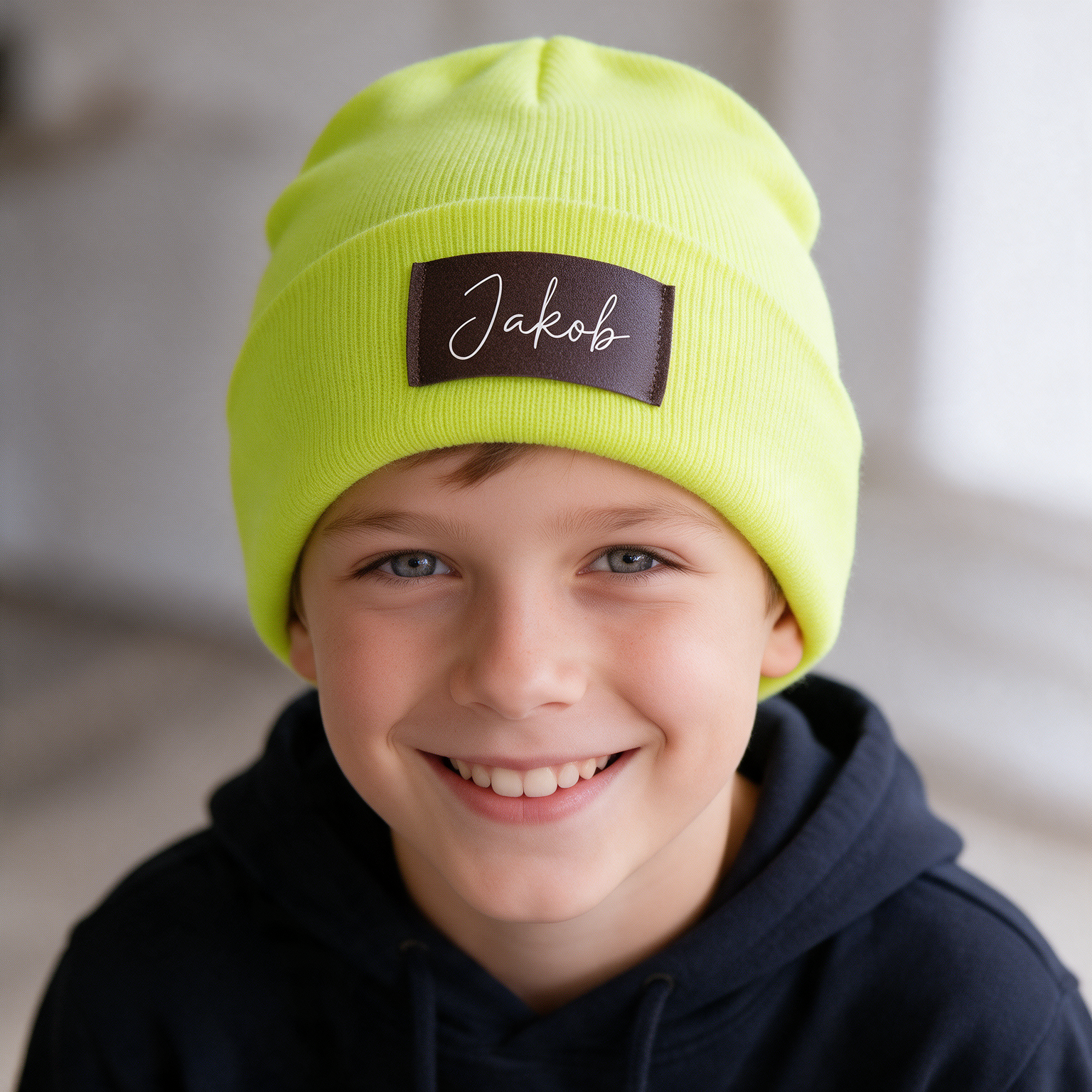 Kinder Mütze personalisiert | Hipster Beanie | Mütze | Wintermütze | Neon gelbe Mütze mit Namen | Herbst – Bild 8