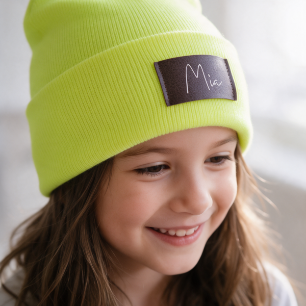 Kinder Mütze personalisiert | Hipster Beanie | Mütze | Wintermütze | Neon gelbe Mütze mit Namen | Herbst – Bild 9
