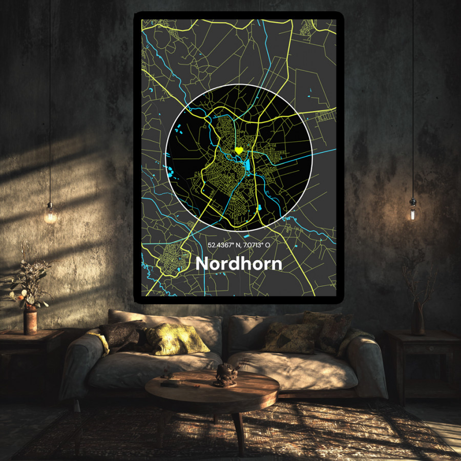 Personalisierbare Landkarte - Nordhorn Neon