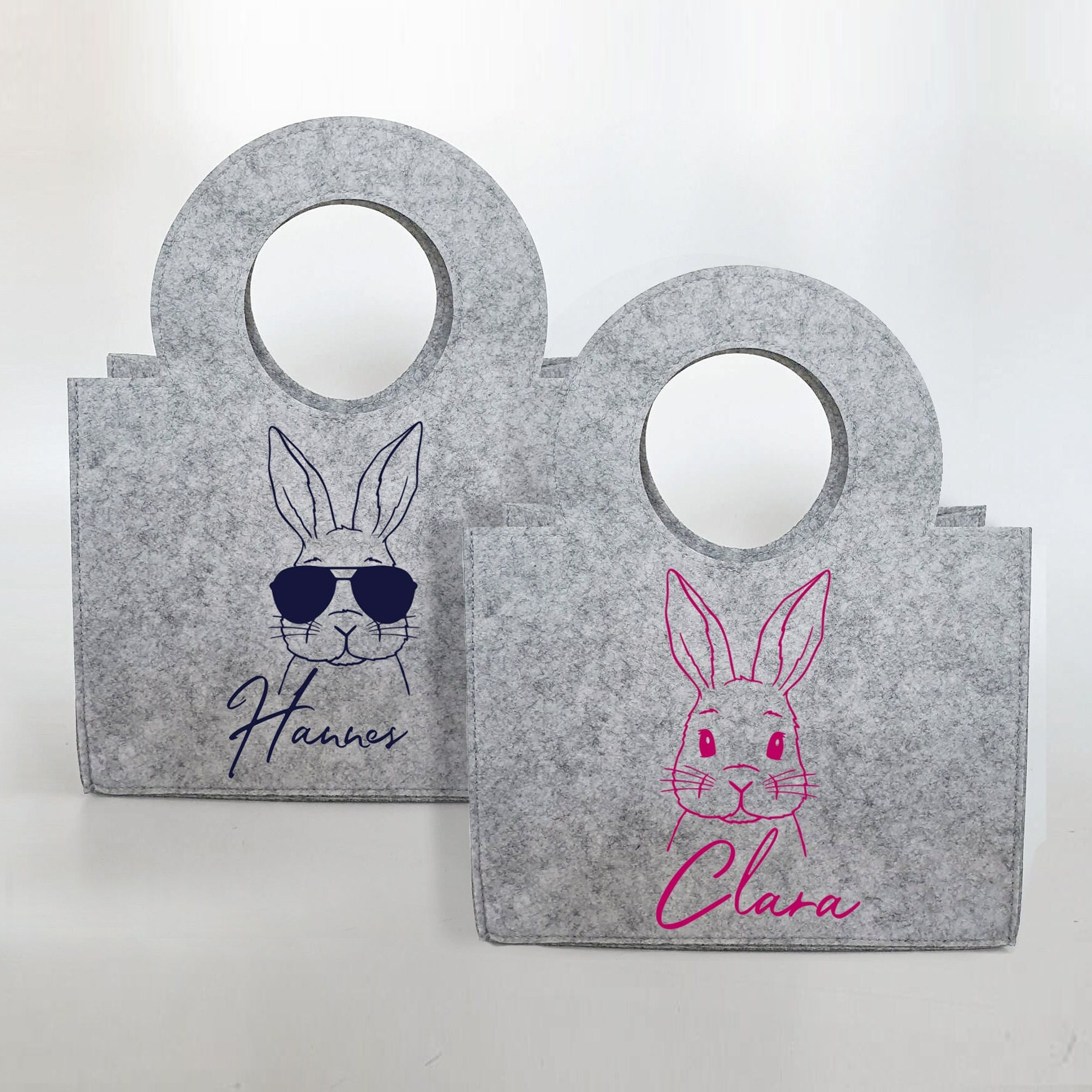 Personalisierte Oster-Tasche aus Filz 27 x 13 x 21 cm | Hase mit Sonnenbrille | Tasche mit Namen | Ostertasche | Geschenk | Ostern
