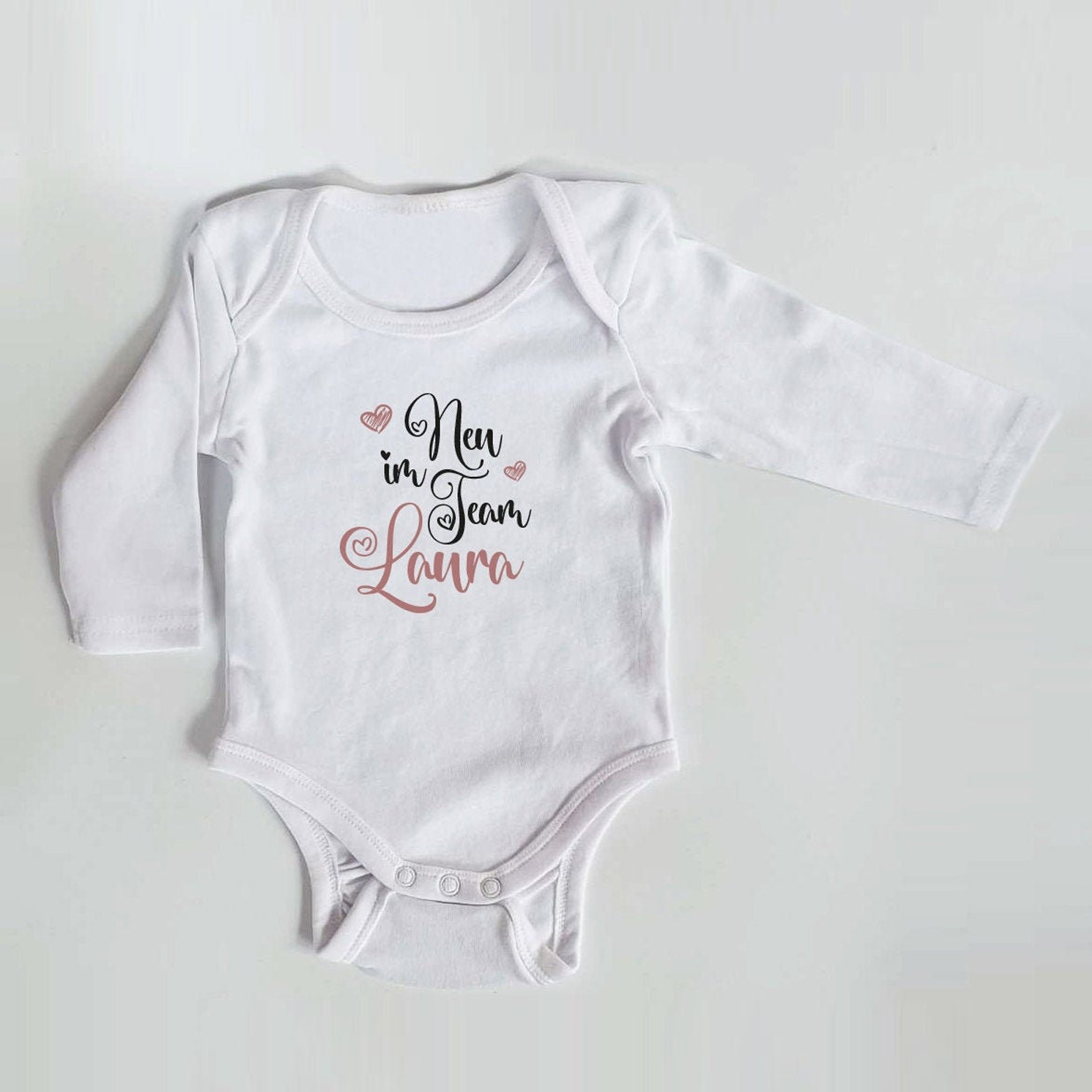 Personalisierter Body mit langen Armen, Gr. 62,  100% Baumwolle, Organic Cotton, Geschenk, Geschenkidee zur Geburt, Neu im Team