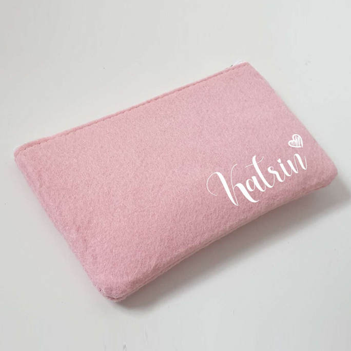 Kleine Schminktasche aus Filz 18x10 cm | Personalisiert | Kosmetiktasche mit Namen | Kulturtasche | Filz-Mäppchen | Geschenk | Beauty Bag