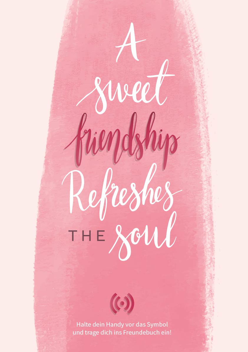 Stilvolles „Friendship“ Poster mit integriertem NFC-Chip. Einfach scannen und dein persönliches, digitales Freundebuch öffnen.