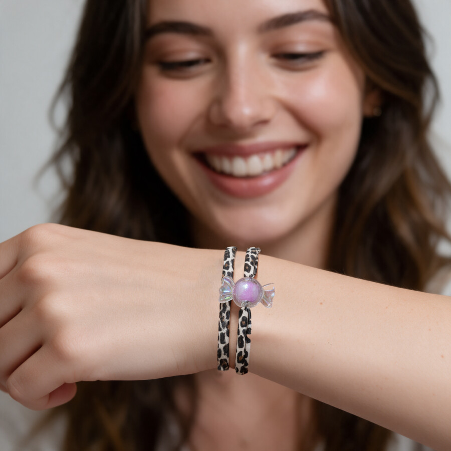 Elastisches Leo Armband mit dem Candy Anhänger im Ibiza Style - In 6 Farben erhältlich