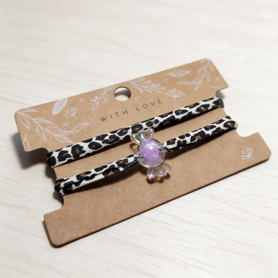 Elastisches Leo Armband mit dem Candy Anhänger im Ibiza Style - In 6 Farben erhältlich