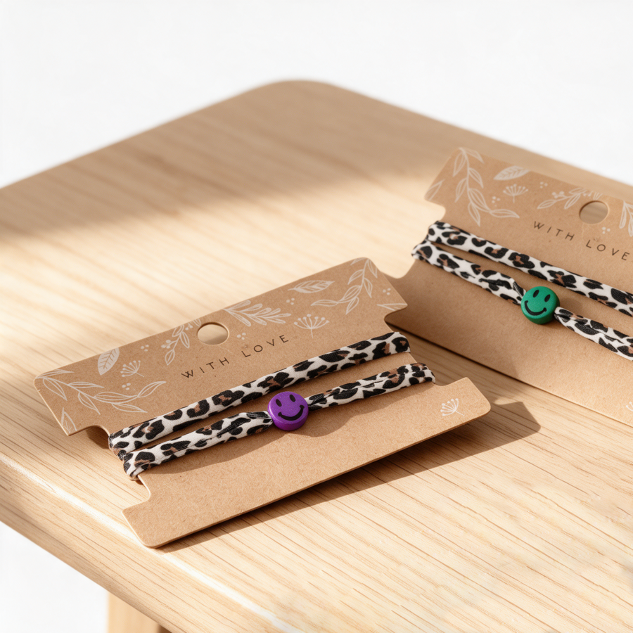 Elastisches Leo Armband mit dem Smiley Anhänger im Ibiza Style - in 7 Farben erhältlich
